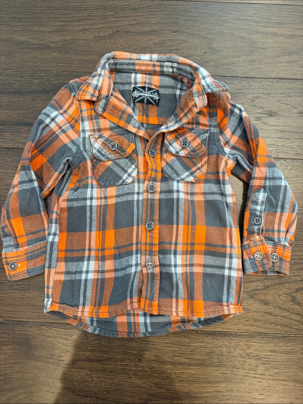 English Laundry Orange and Gray Plaid Button-Down Shirt Size 3T - C34-129